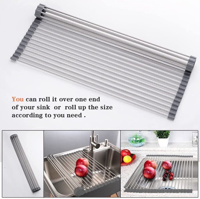 Ahyuan Roll up Dish Drying Rack Over The Sink Kitchen Roll up Sink Drying Rack Portable Dish Drainer Foldable Dish Drying Rack (Warm Gray, 20.5''X16.9'') - Image 4